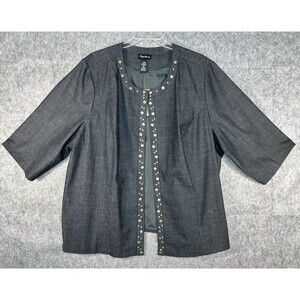 Maggie Barnes Blazer Women's 3X Plus Studded Denim 3/4 Sleeve Office Career NWT